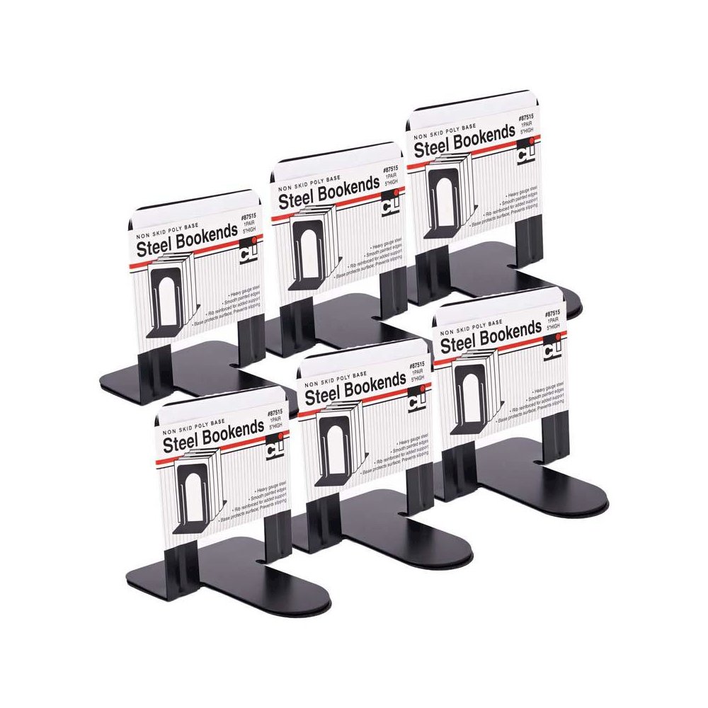 Metal Bookends, 5" Height, Black, 2 Per Set, 6 Sets. Picture 1