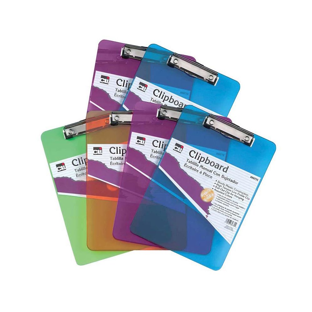Plastic Clipboard, Letter, Assorted Colors, Pack of 6. Picture 1