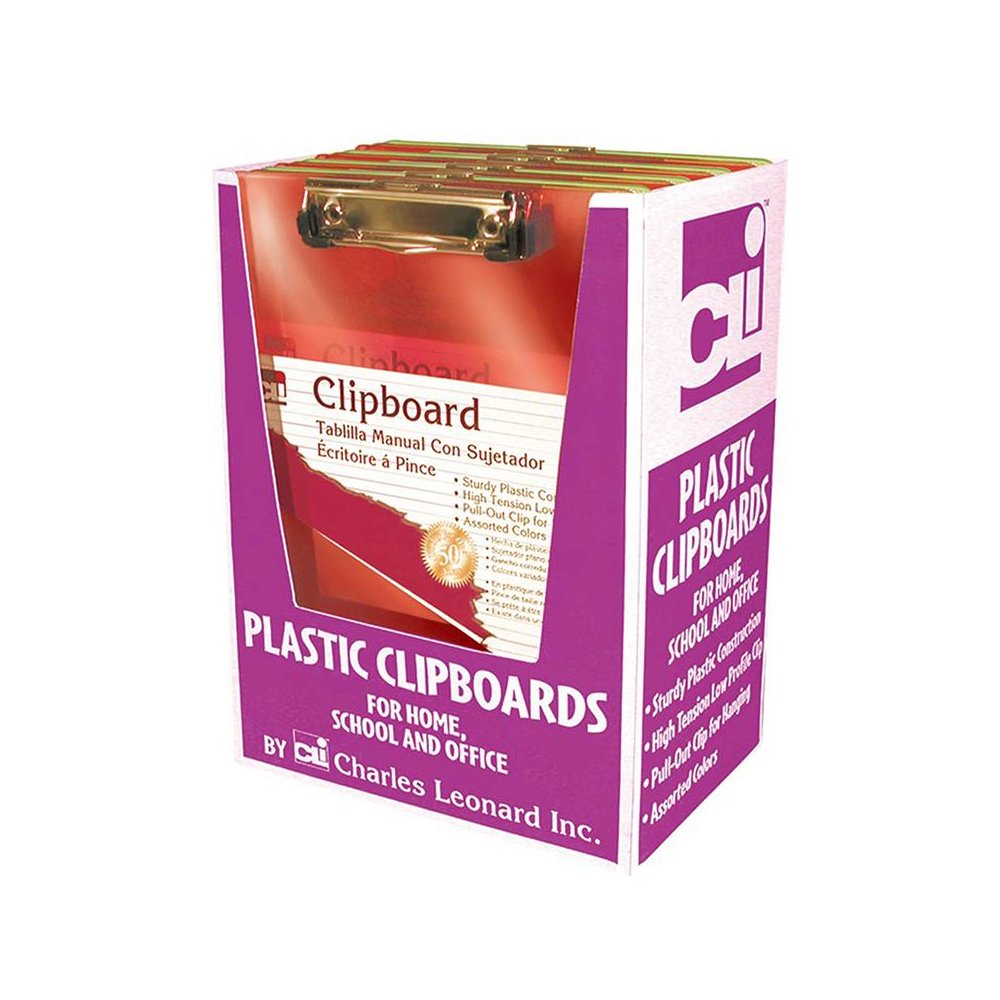 Transparent Plastic Clipboard with Clip and Pull Out Hook, Pack of 12. Picture 1