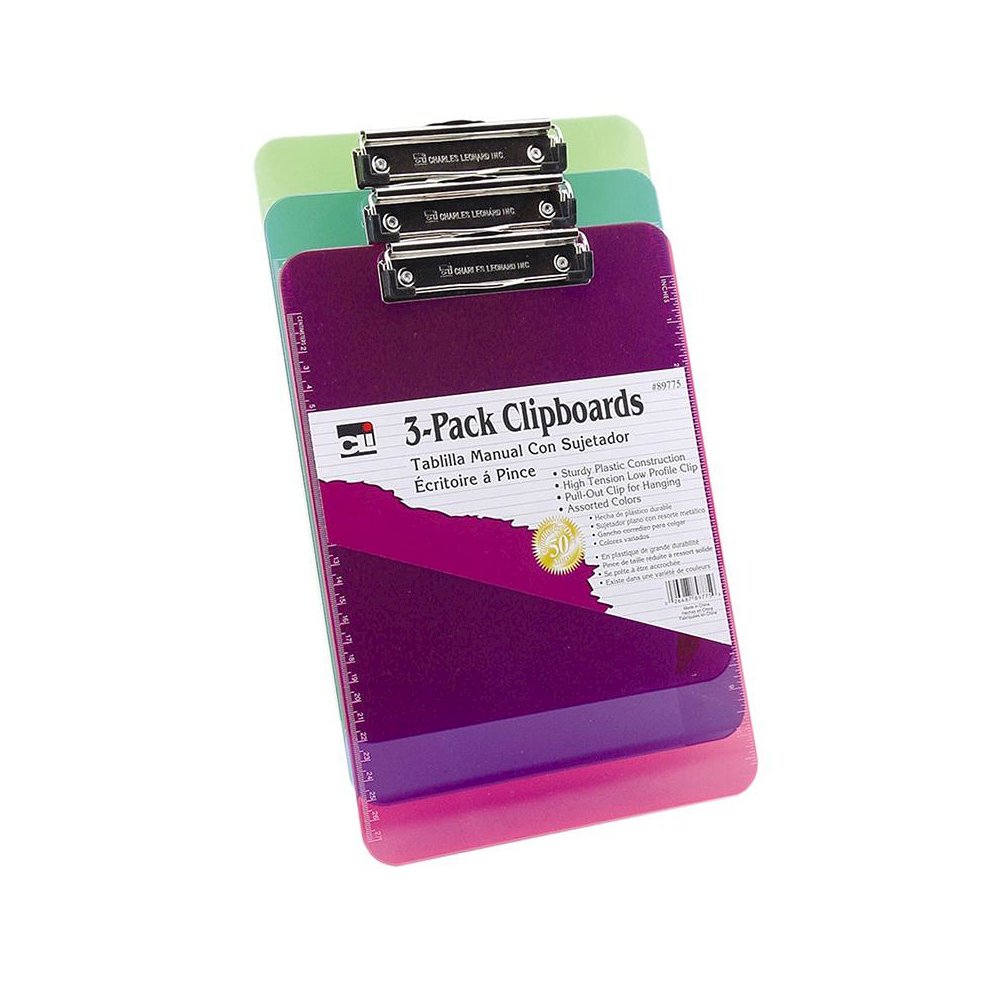 Plastic Clipboard w/Low Profile Clip, Letter, Pack of 3. Picture 1