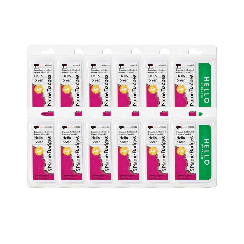 Self-Adhesive Name Badges, Hello, Green, 100 Per Pack, 12 Packs. Picture 1