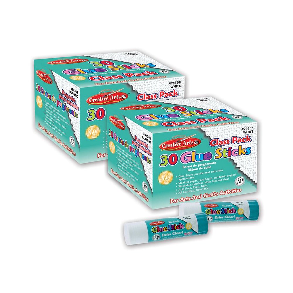 Creative Arts Economy Glue Stick Classpack, .28 oz., Clear, 30 Per Pack, 2 Packs. Picture 1