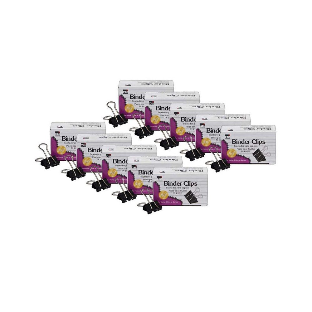 Binder Clips, Large, 1" Capacity, Black/Silver, 12 Per Box, 10 Boxes. Picture 1