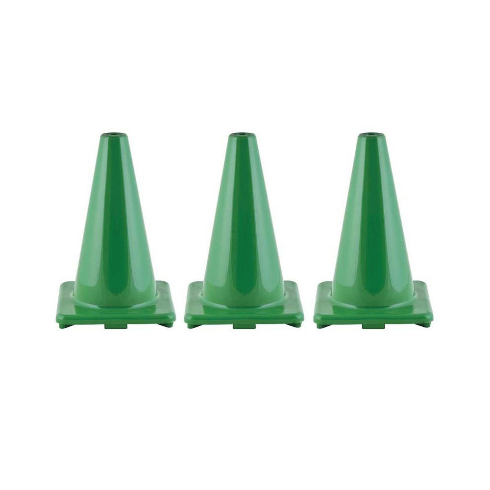 Hi-Visibility Flexible Vinyl Cone, weighted, 12", Green, Pack of 3. Picture 1