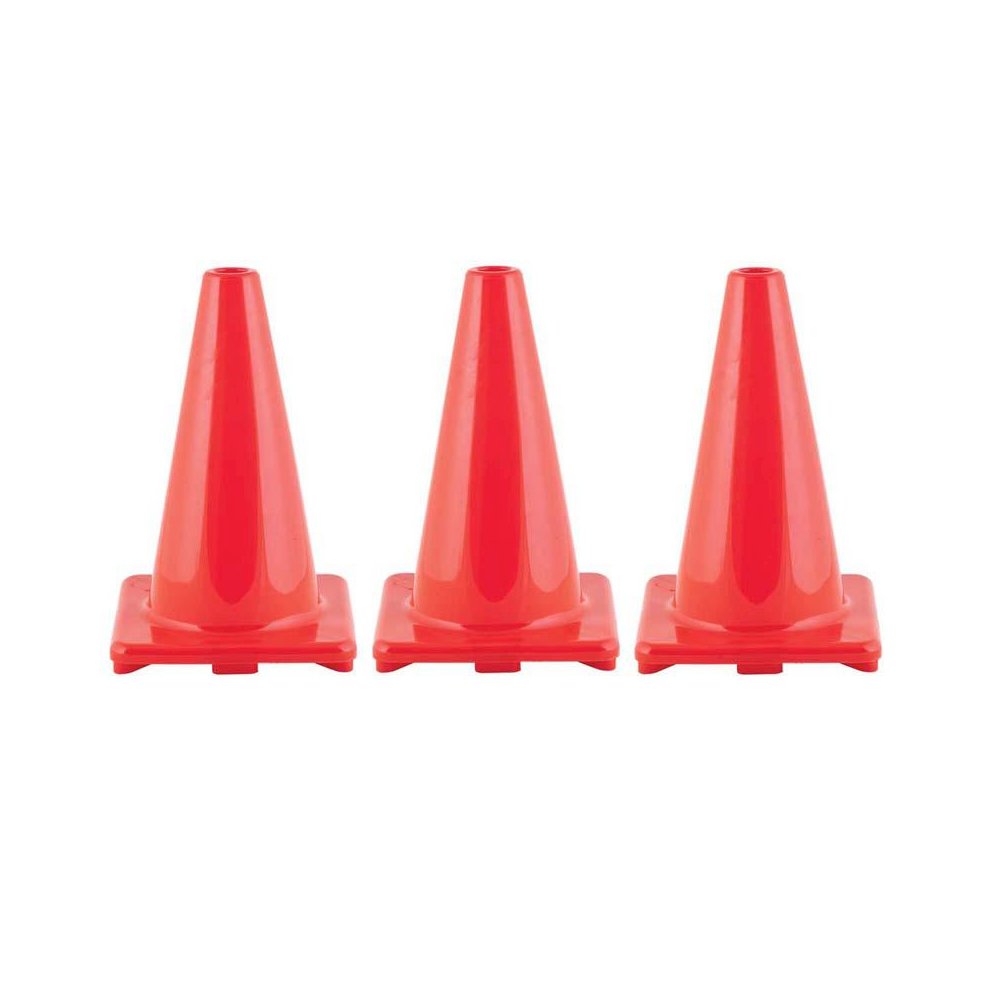 Hi-Visibility Flexible Vinyl Cone, 12", Orange, Pack of 3. Picture 1