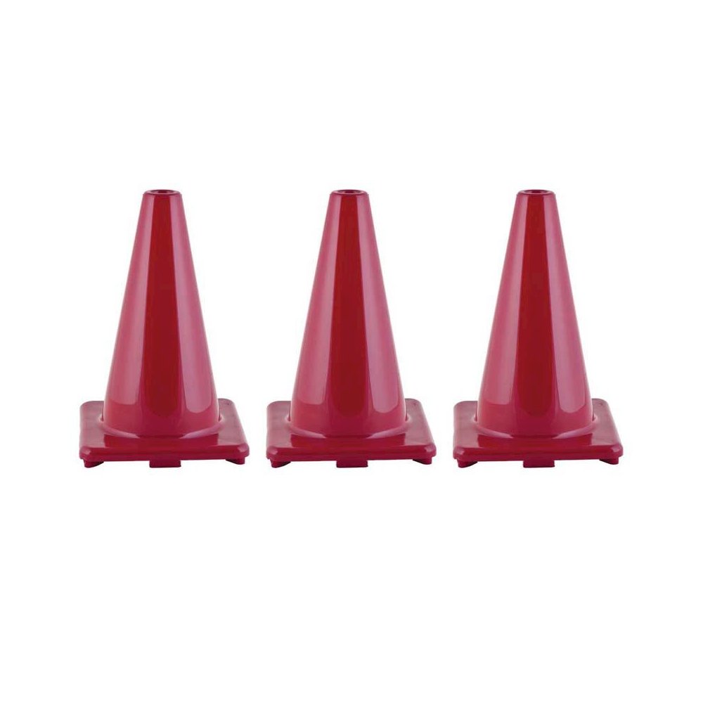 Hi-Visibility Flexible Vinyl Cone, 12", Red, Pack of 3. Picture 1
