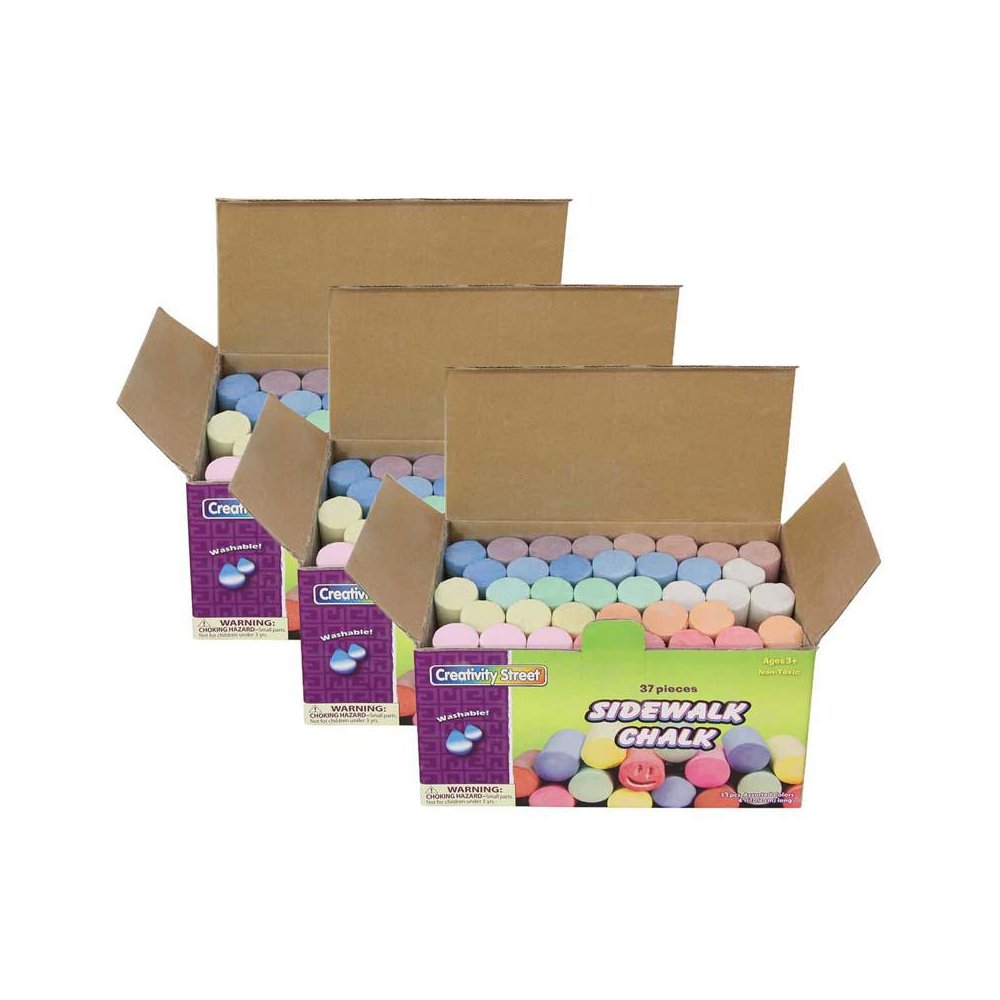 Sidewalk Chalk, Assorted Colors, 4", 37 Pieces Per Pack, 3 Packs. Picture 1