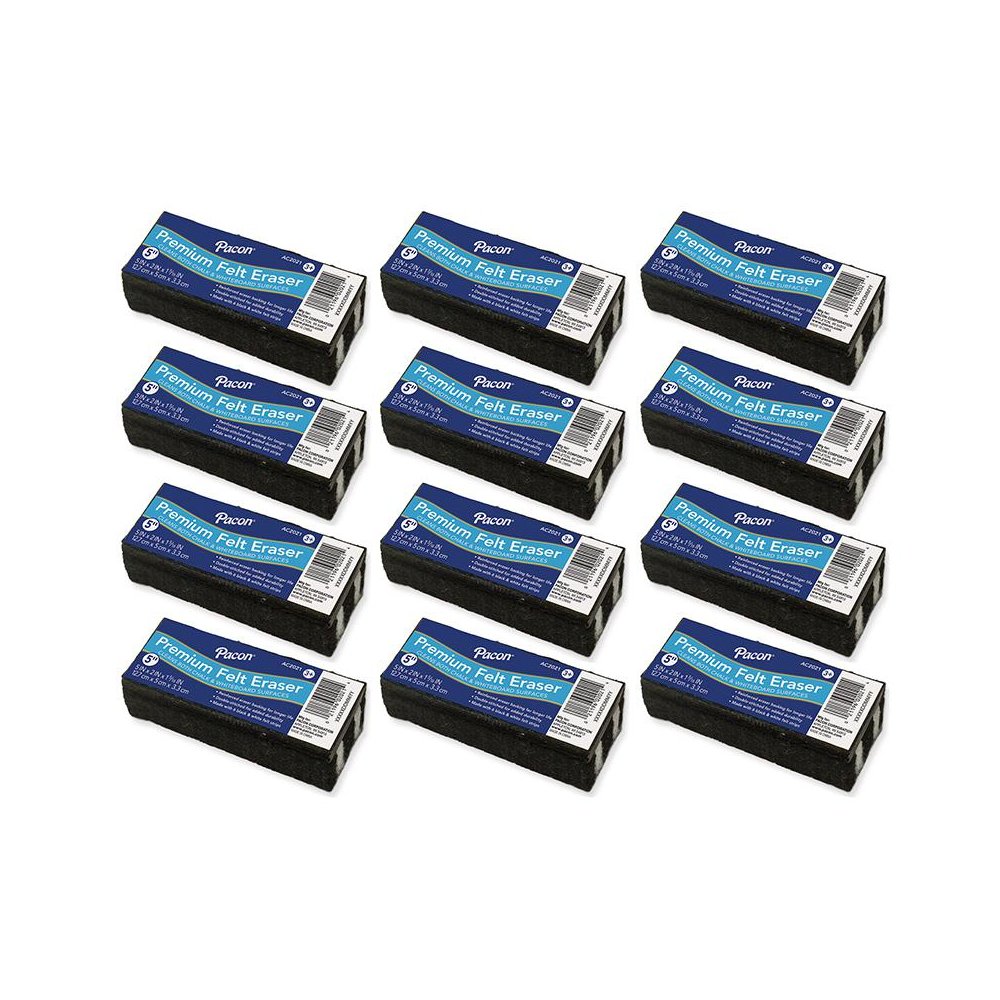 Chalk & Whiteboard Eraser, Double-Stitched, Reinforced Backing, 5", Pack of 12. Picture 1