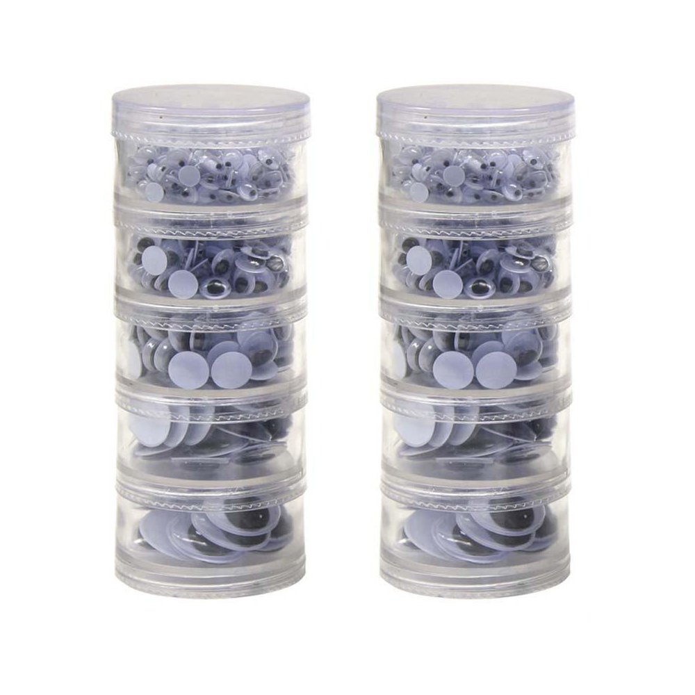 Wiggle Eyes Storage Stacker, Black, Round & Oval Shapes, 560 Per Pack, 2 Packs. Picture 1