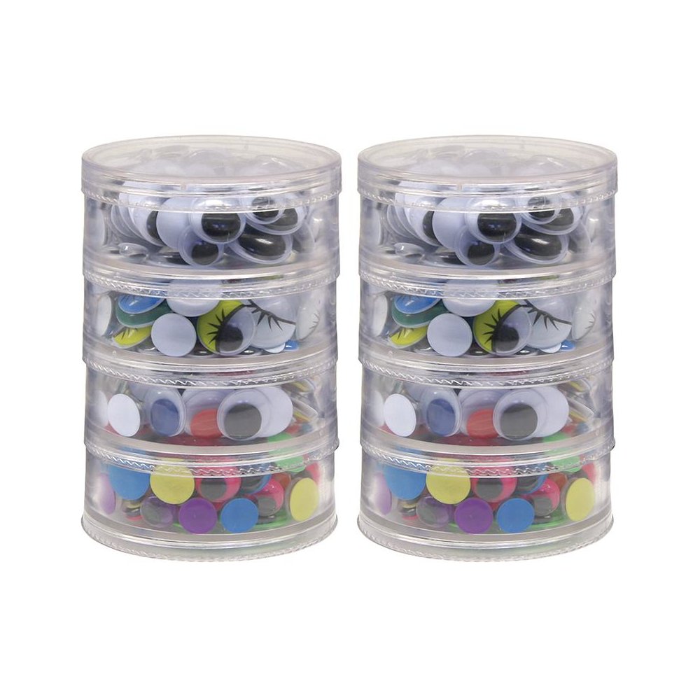 Wiggle Eyes Storage Stacker, Round Assorted Black, 400 Pieces Per Pack, 2 Packs. Picture 1