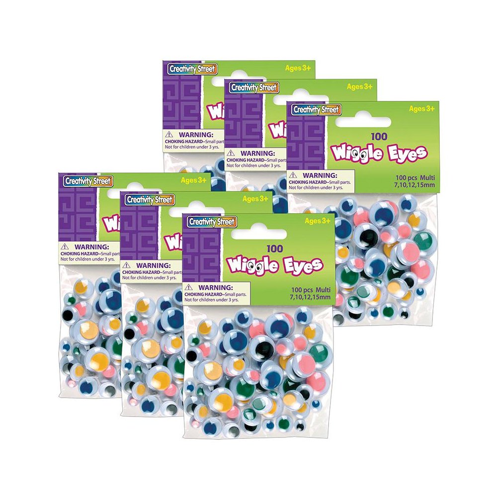 Wiggle Eyes, Multi-Color, Assorted Sizes, 100 Per Pack, 6 Packs. Picture 1