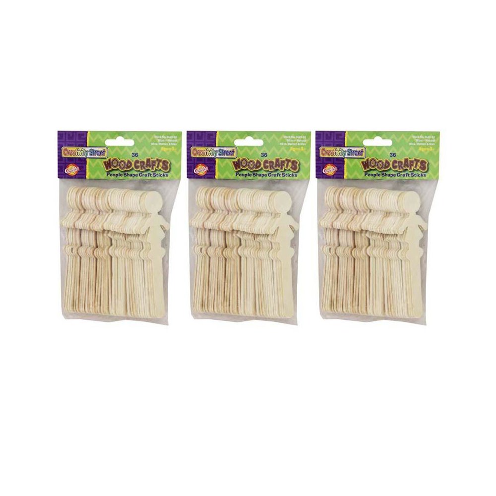Natural Wood Craft Sticks, People, 5.5" Tall, 36 Per Pack, 3 Packs. Picture 1