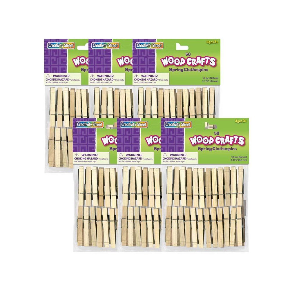 Spring Clothespins, Natural, Extra-Large, 3-3/8", 50 Per Pack, 6 Packs. Picture 1
