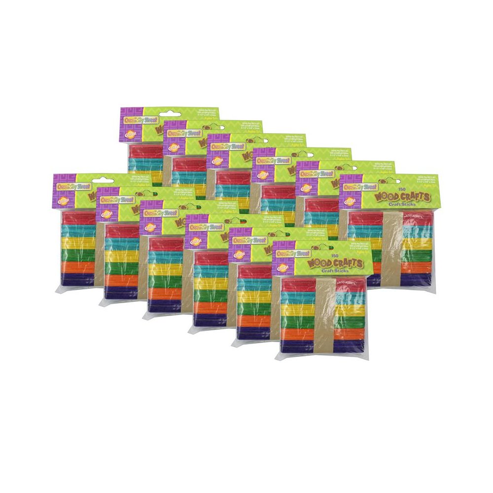 Regular Craft Sticks, Bright Hues Assorted, 150 Per Pack, 12 Packs. Picture 1