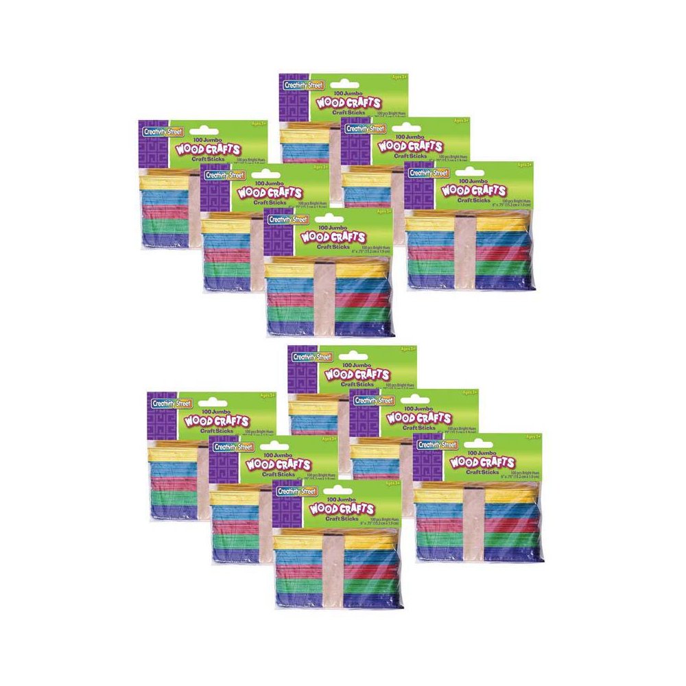 Jumbo Craft Sticks, Bright Hues Assorted, 6" x .75", 100 Per Pack, 12 Packs. Picture 1