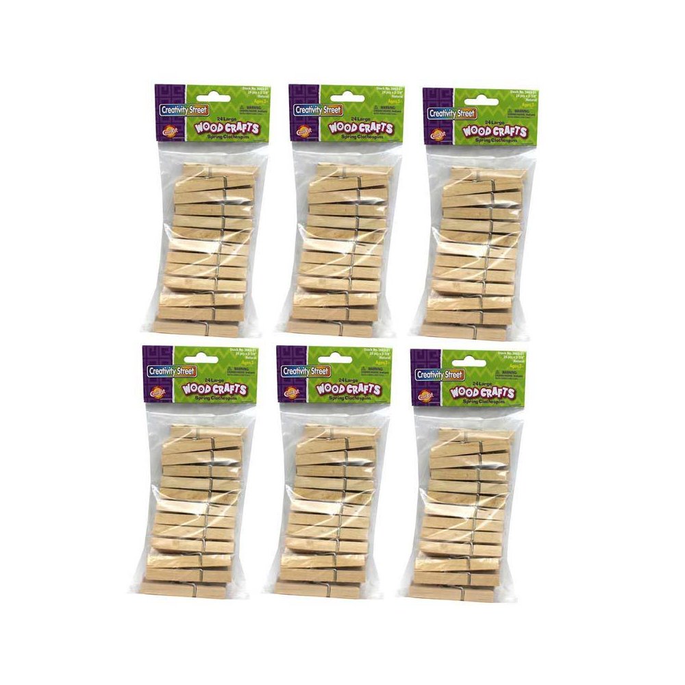 Spring Clothespins, Natural, Large, 2.75", 24 Per Pack, 6 Packs. Picture 1