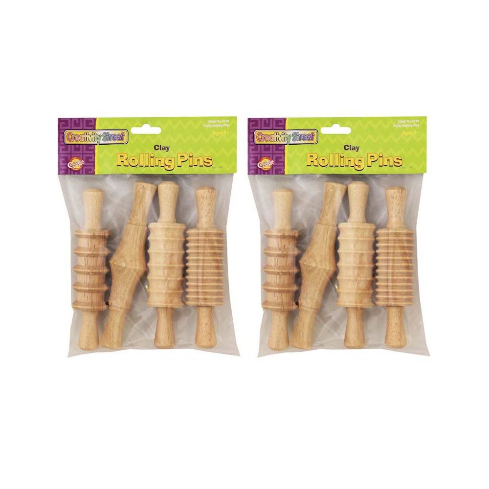 Wood Rolling Pin Set, 4 Patterns, 6", 4 Per Set, 2 Sets. Picture 1