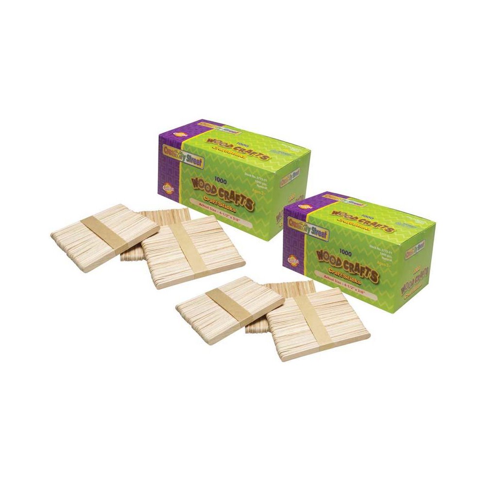 Regular Craft Sticks, Natural, 4-1/2" x 3/8", 1000 Pieces Pack, 2 Packs. Picture 1
