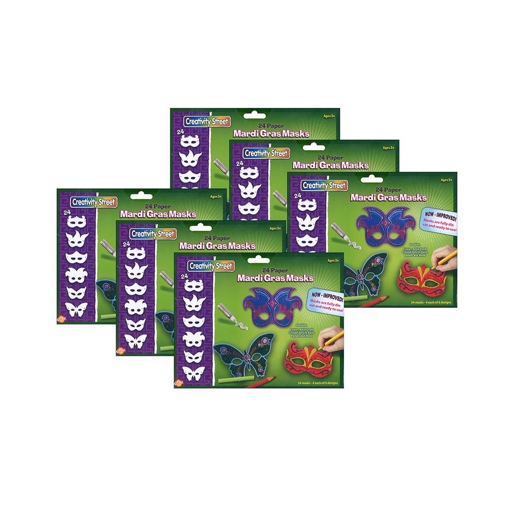 Die-Cut Paper Masks, Mardi Gras Assortment, 24 Pieces Per Pack, 6 Packs. Picture 1