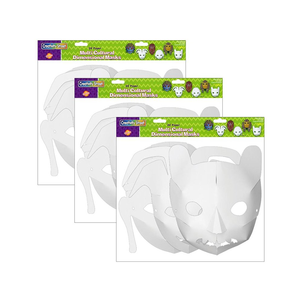 Die-Cut Paper Masks, Multi-Cultural Assortment, 24 Per Pack, 3 Packs. Picture 1