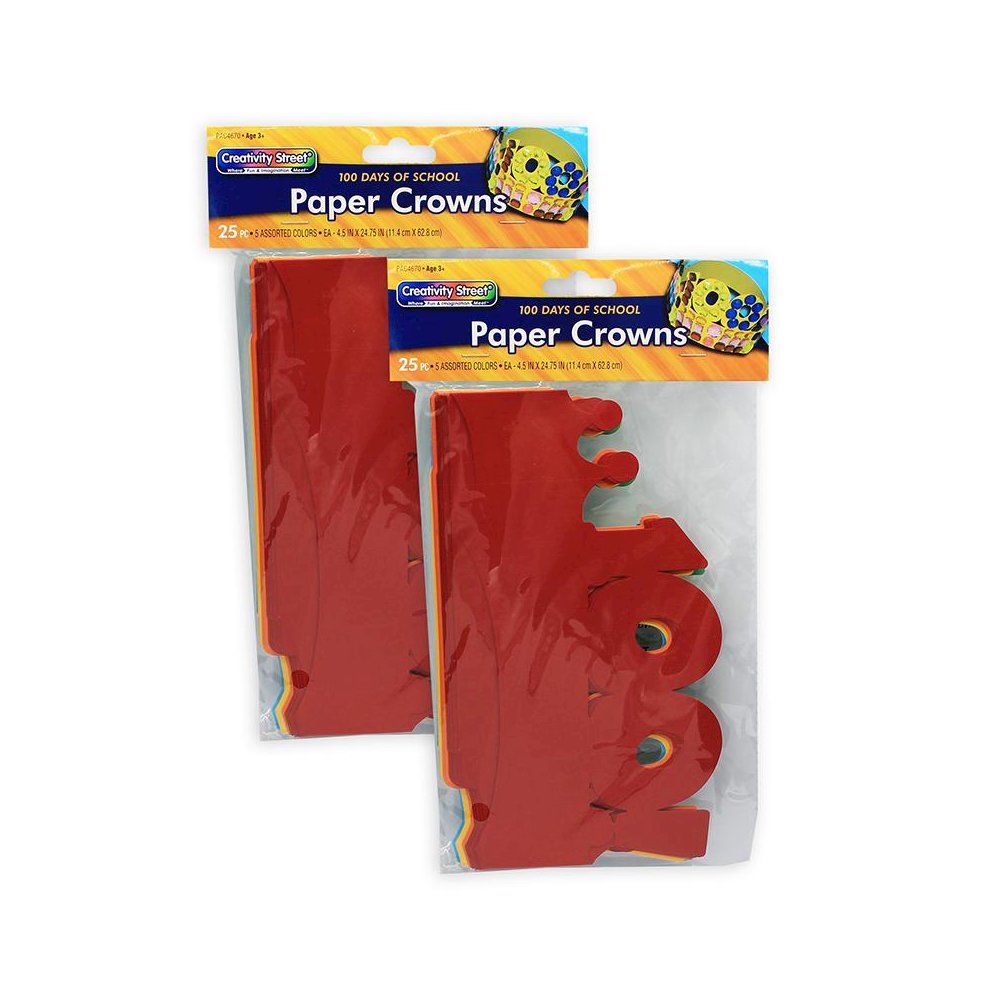 100 Days of School Paper Crowns, 4.5" x 24.75", 25 Per Pack, 2 Packs. Picture 1