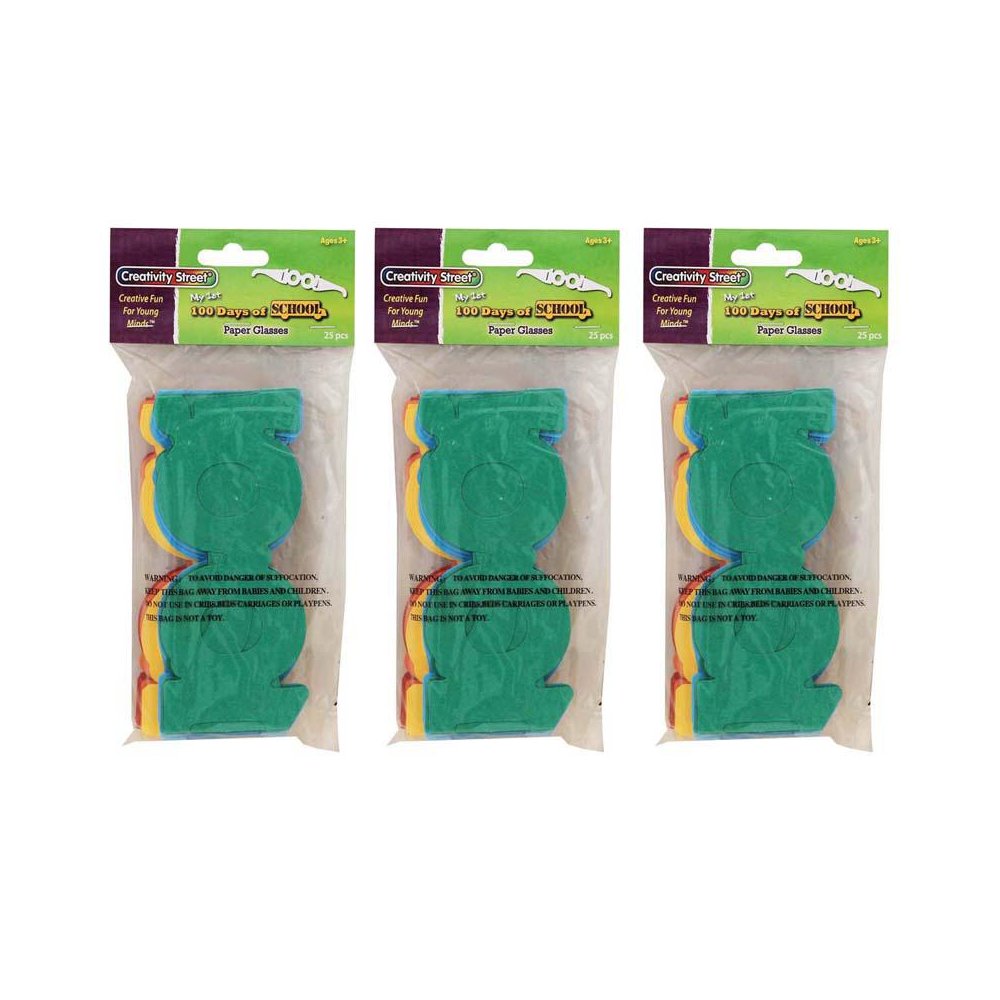 100 Days of School Paper Glasses, 2.5" x 16", 25 Per Pack, 3 Packs. Picture 1