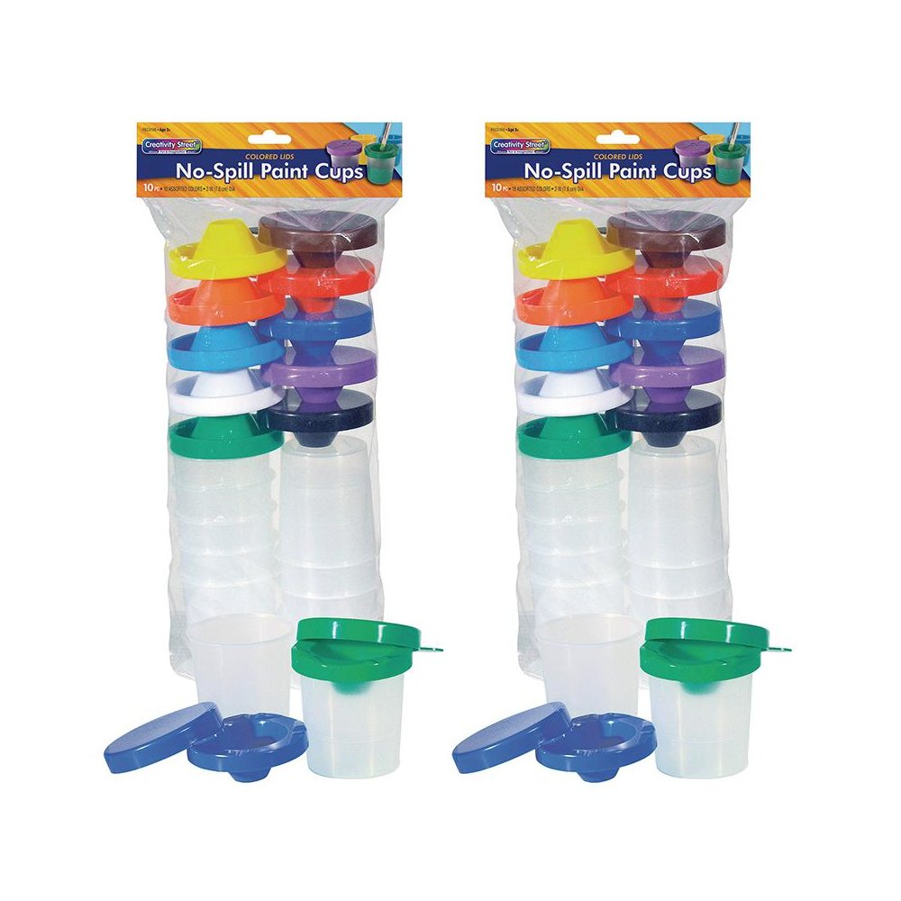 No-Spill Round Paint Cups with Colored Lids, 3" Dia., 10 Per Pack, 2 Packs. Picture 1