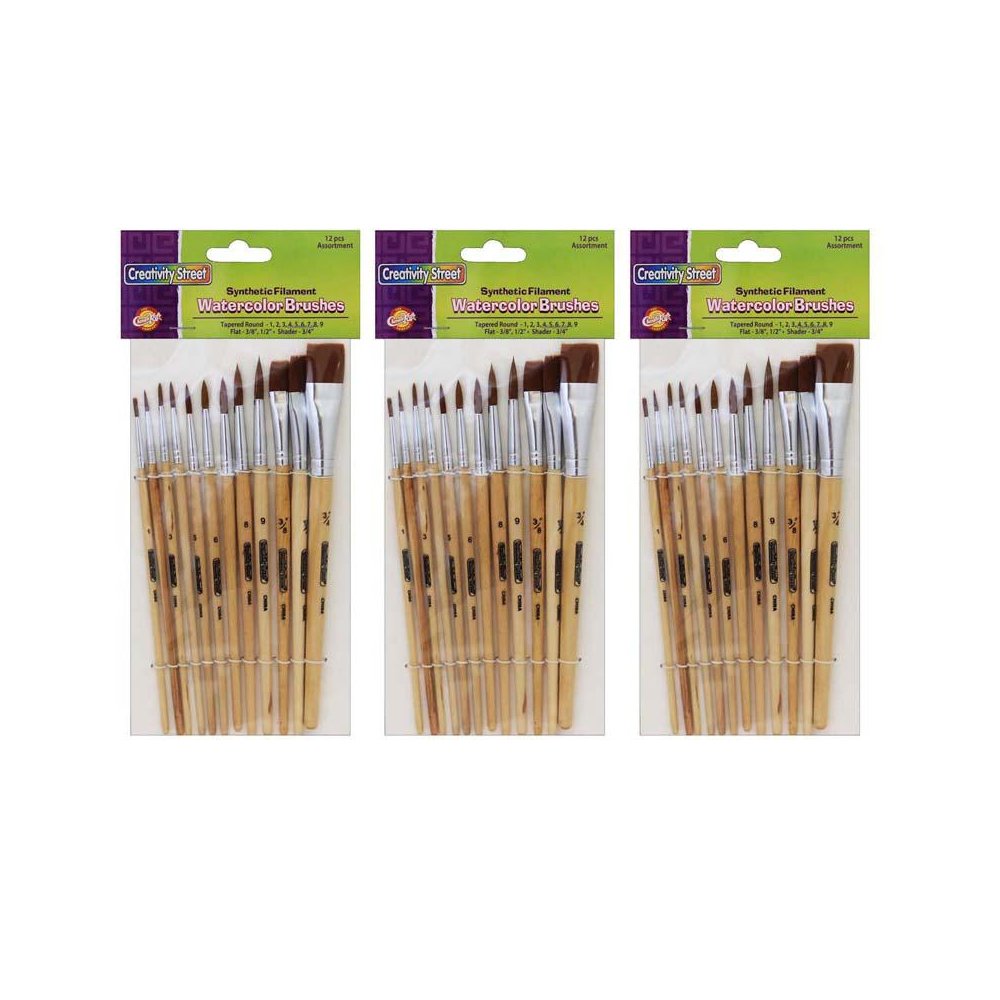 Watercolor Brushes, Assorted Sizes, 12 Per Set, 3 Sets. Picture 1