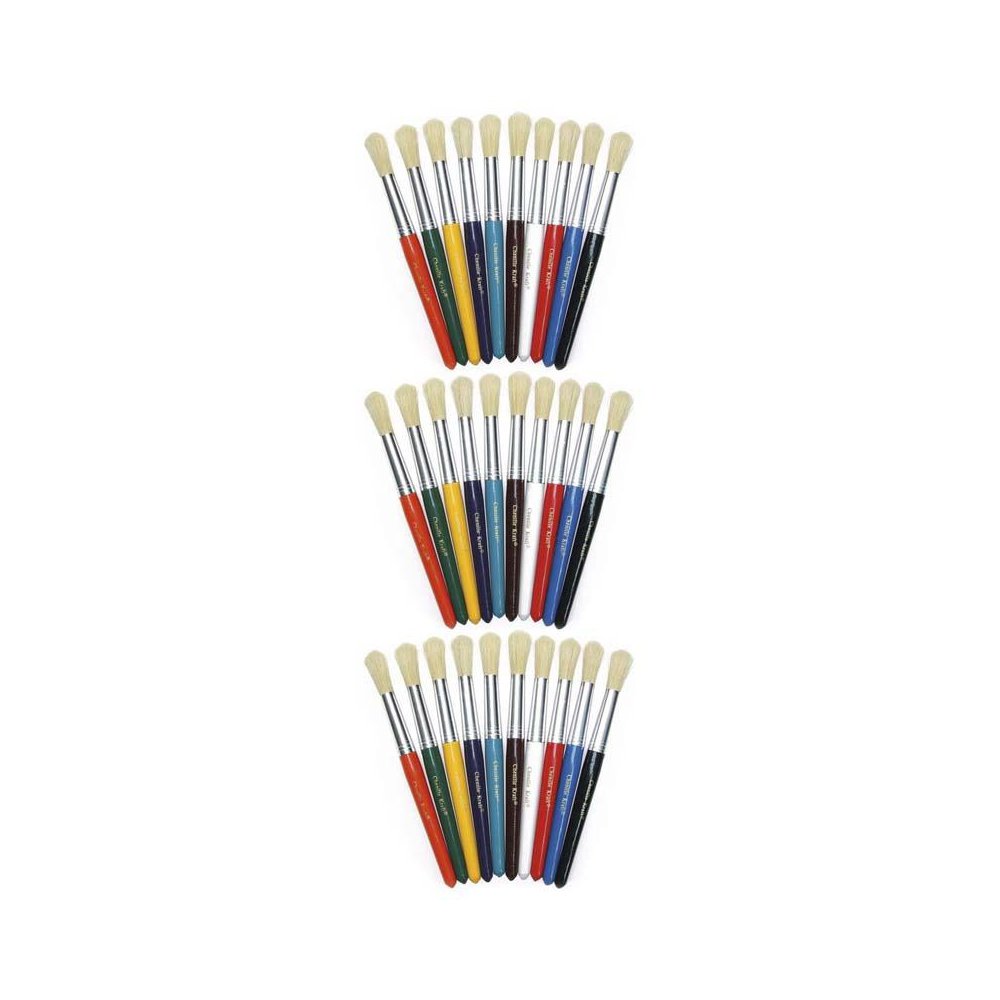 Beginner Paint Brushes, Round Stubby Brushes, 10 7.5" Long, 10 Per Pack, 3 Packs. Picture 1