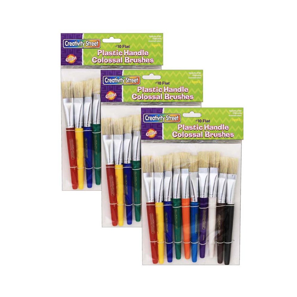 Beginner Paint Brushes, Flat Stubby Brushes, 10 7.5" Long, 10 Per Pack, 3 Packs. Picture 1