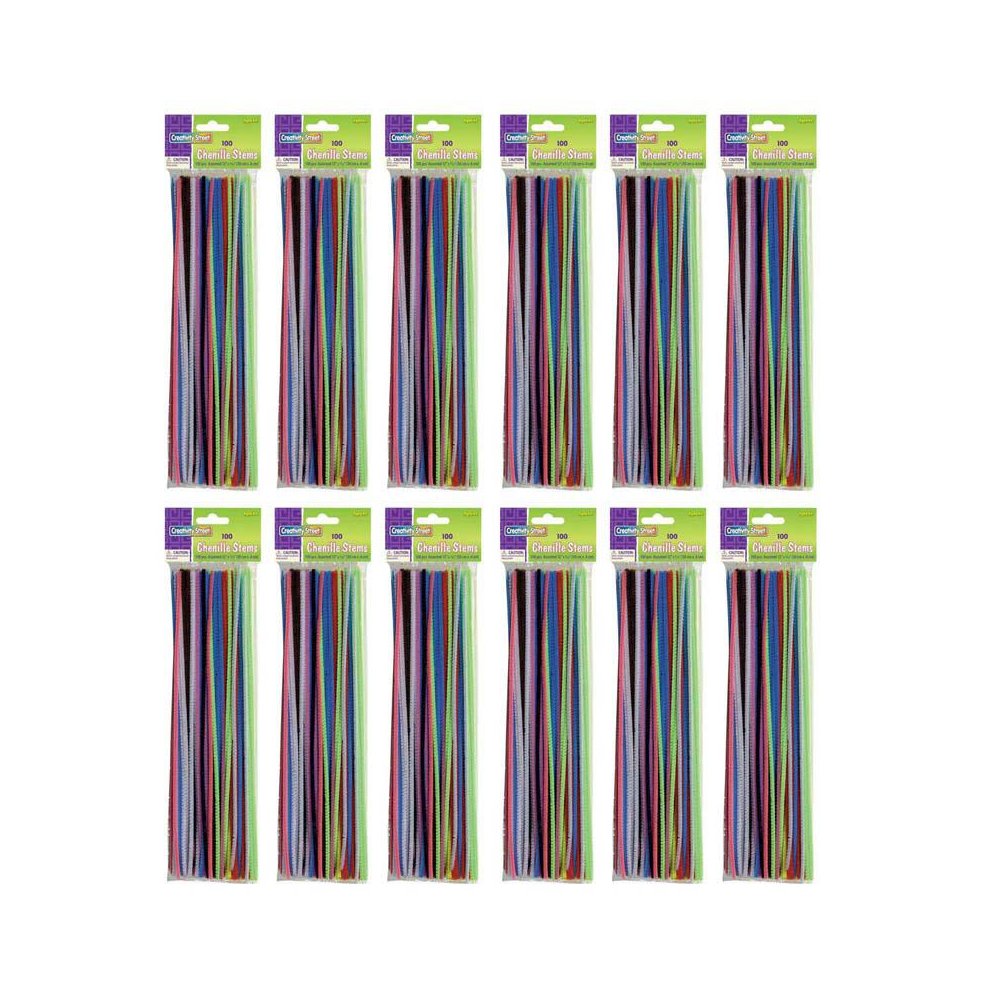 Regular Stems, Assorted Colors, 12" x 4 mm, 100 Pieces Per Pack, 12 Packs. Picture 1