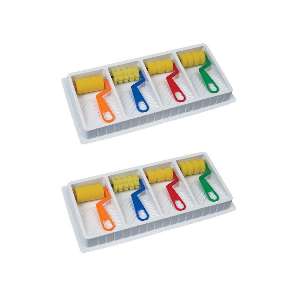 Foam Pattern Rollers and Tray, 4 Assorted Patterns, 8-1/2" x 17" Tray, 2 Sets. Picture 1
