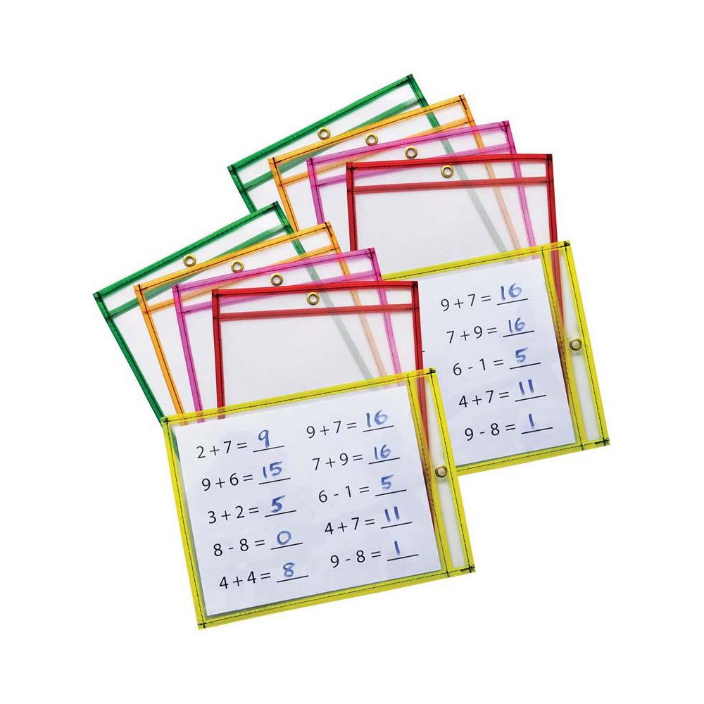 Dry Erase Pockets, 5 Assorted Neon Colors, 10 Pockets Per Pack, 2 Packs. Picture 1