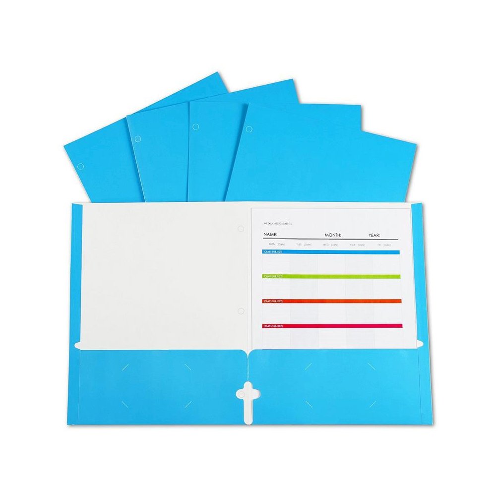 2-Pocket Laminated Paper Portfolios with 3-Hole Punch, Blue, Box of 25. Picture 1