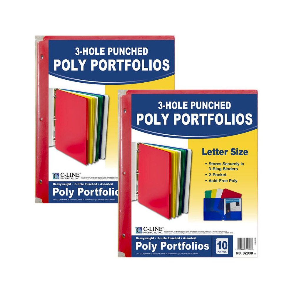 Two-Pocket Poly Portfolio Folder with Three-Hole Punch,10 Per Pack, 2 Packs. Picture 1