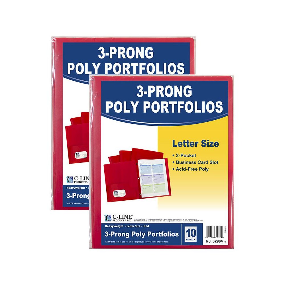Two-Pocket Poly Portfolio Folder with Prongs, Red, 10 Per Pack, 2 Packs. Picture 1