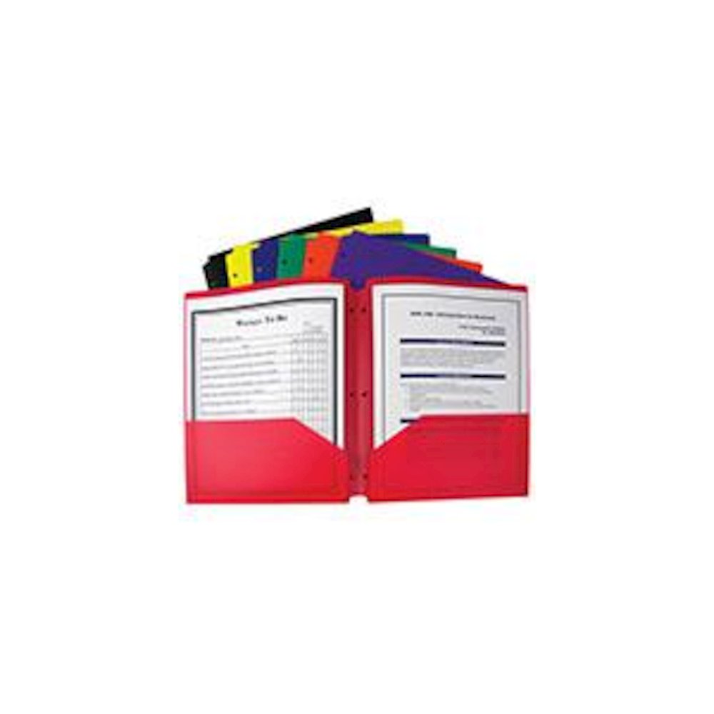 BX OF 36 TWO POCKET POLY PORTFOLIOS THREE HOLE PUNCH ASSORTED COLORS. Picture 2