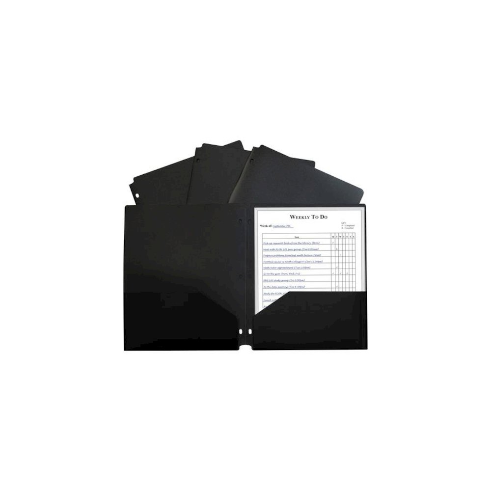 Two-Pocket Poly Portfolio Folder with Three-Hole Punch, Black, Pack of 12. Picture 1