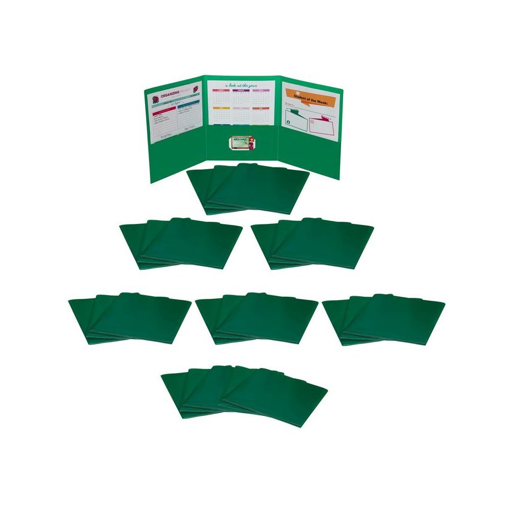 Tri-Fold Portfolio, Heavyweight Poly, Green, Pack of 24. Picture 1