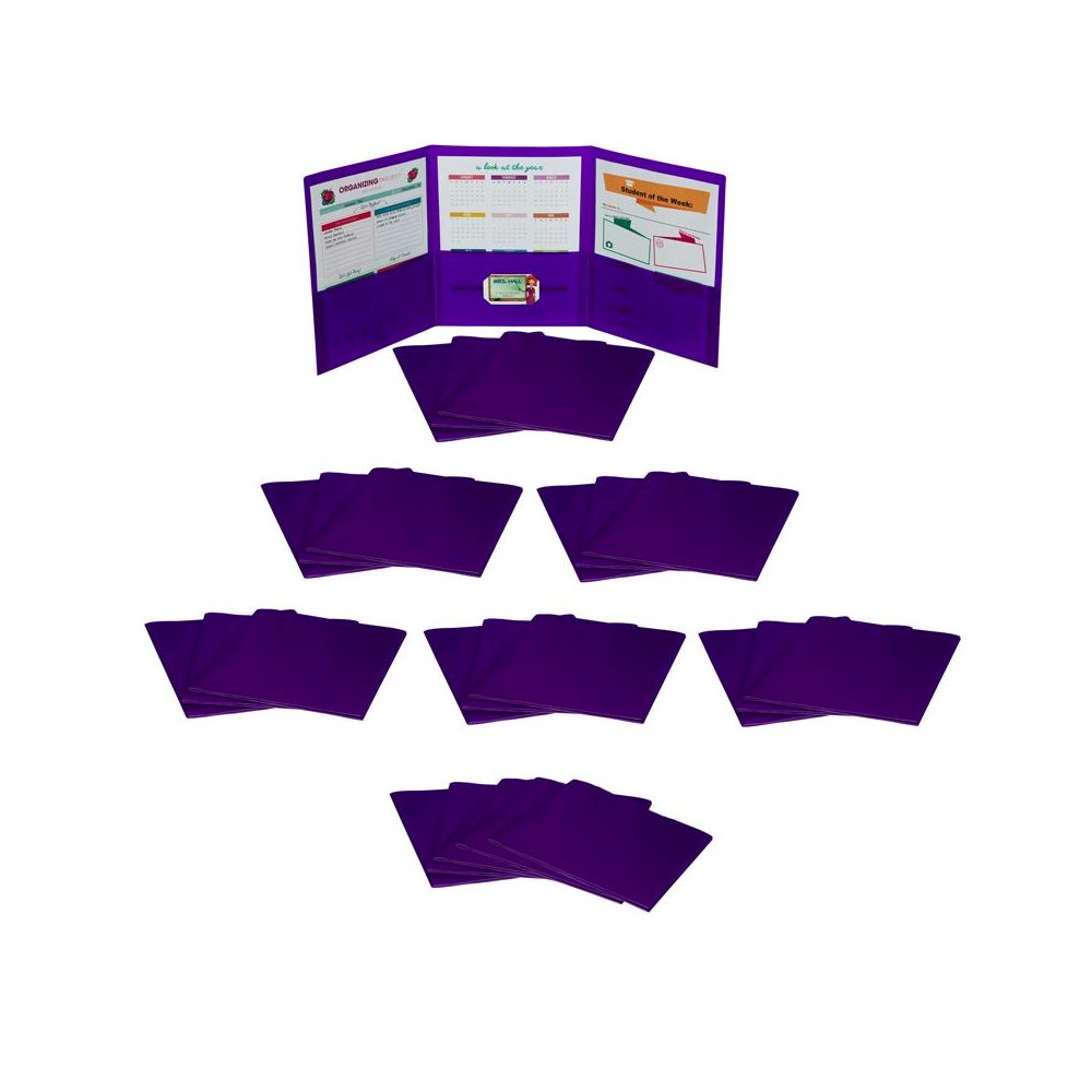 Tri-Fold Portfolio, Heavyweight Poly, Purple, Pack of 24. Picture 1
