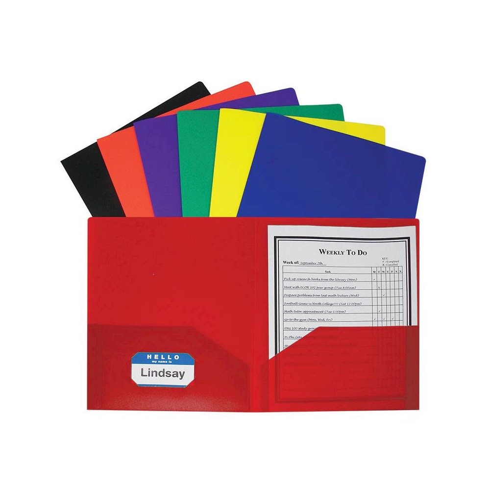 TWO POCKET POLY PORTFOLIOS 36/BOX ASSORTED WITHOUT PRONGS. Picture 1