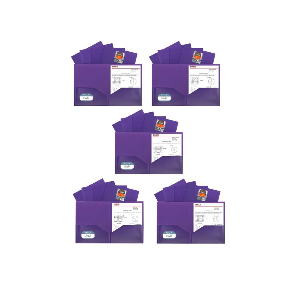 Two-Pocket Heavyweight Poly Portfolio Folder, Purple, Pack of 25. Picture 1