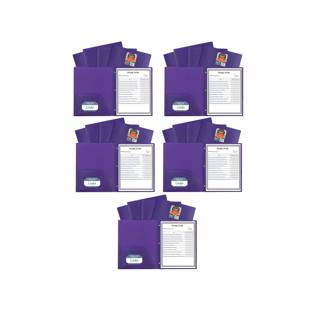 Two-Pocket Heavyweight Poly Portfolio Folder with Prongs, Purple, Pack of 25. Picture 1