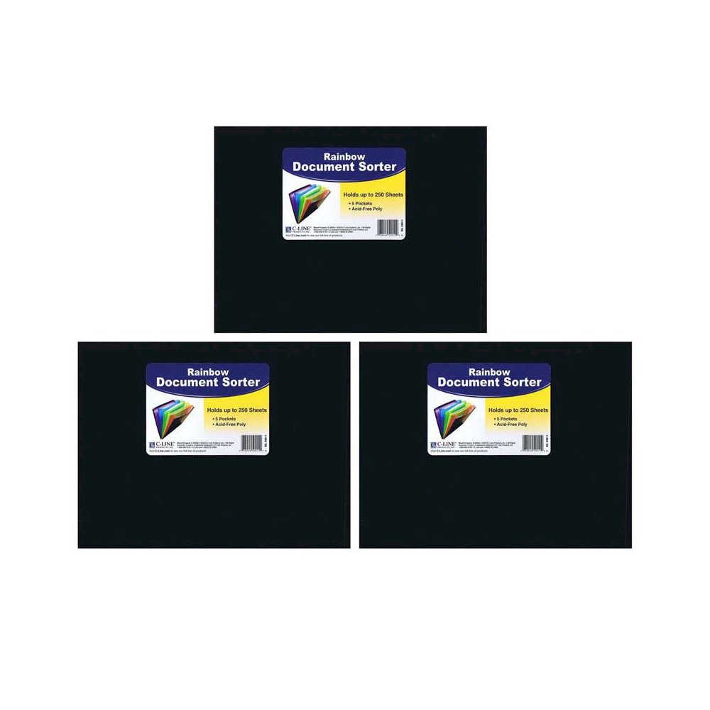 Rainbow Document Sorter, Black/Multicolor, Letter Size, Pack of 3. Picture 1