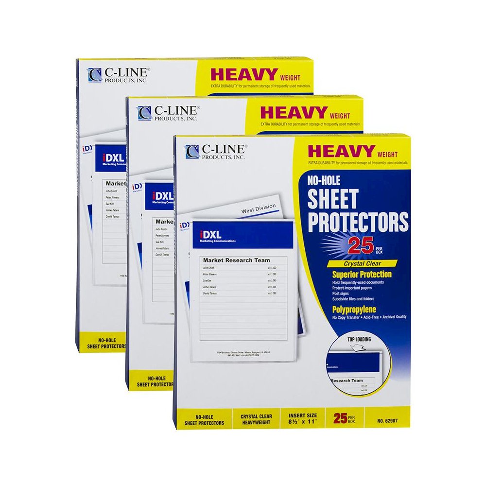 No-Hole Poly Sheet Protectors, Clear, Top Loading, 25 Per Box, 3 Boxes. Picture 1