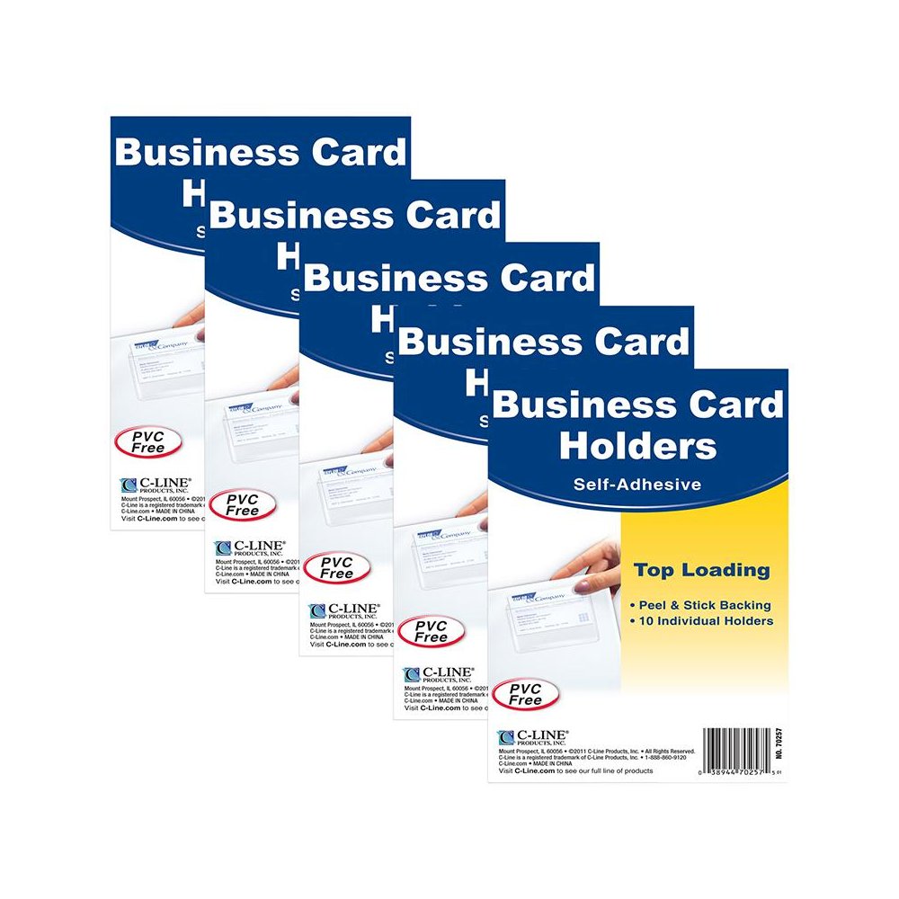 Self-Adhesive Business Card Holder, Top Load, 2" x 3-1/2", 10 Per Pack, 5 Packs. Picture 1