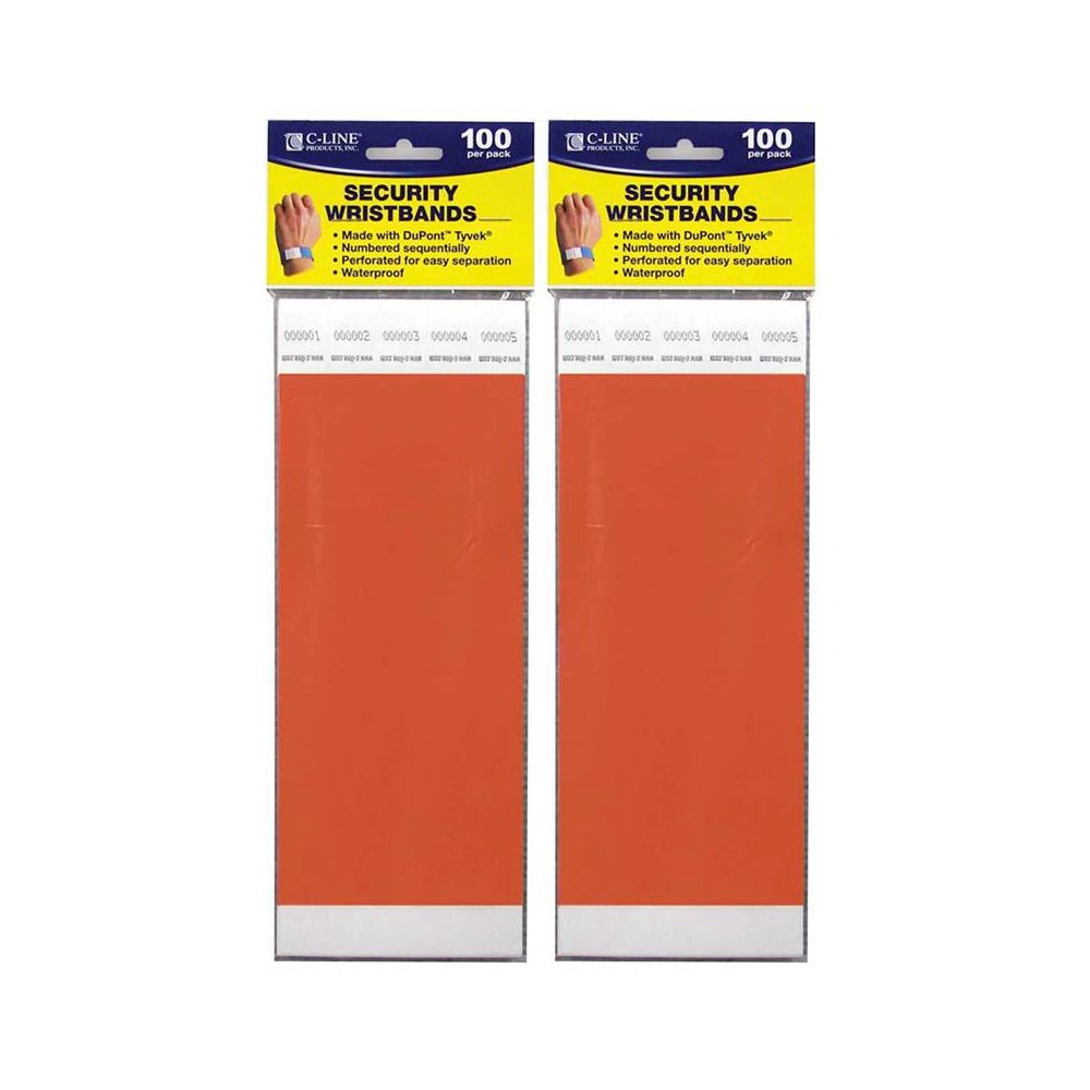 DuPont Tyvek Security Wristbands, Orange, 100 Per Pack, 2 Packs. Picture 1