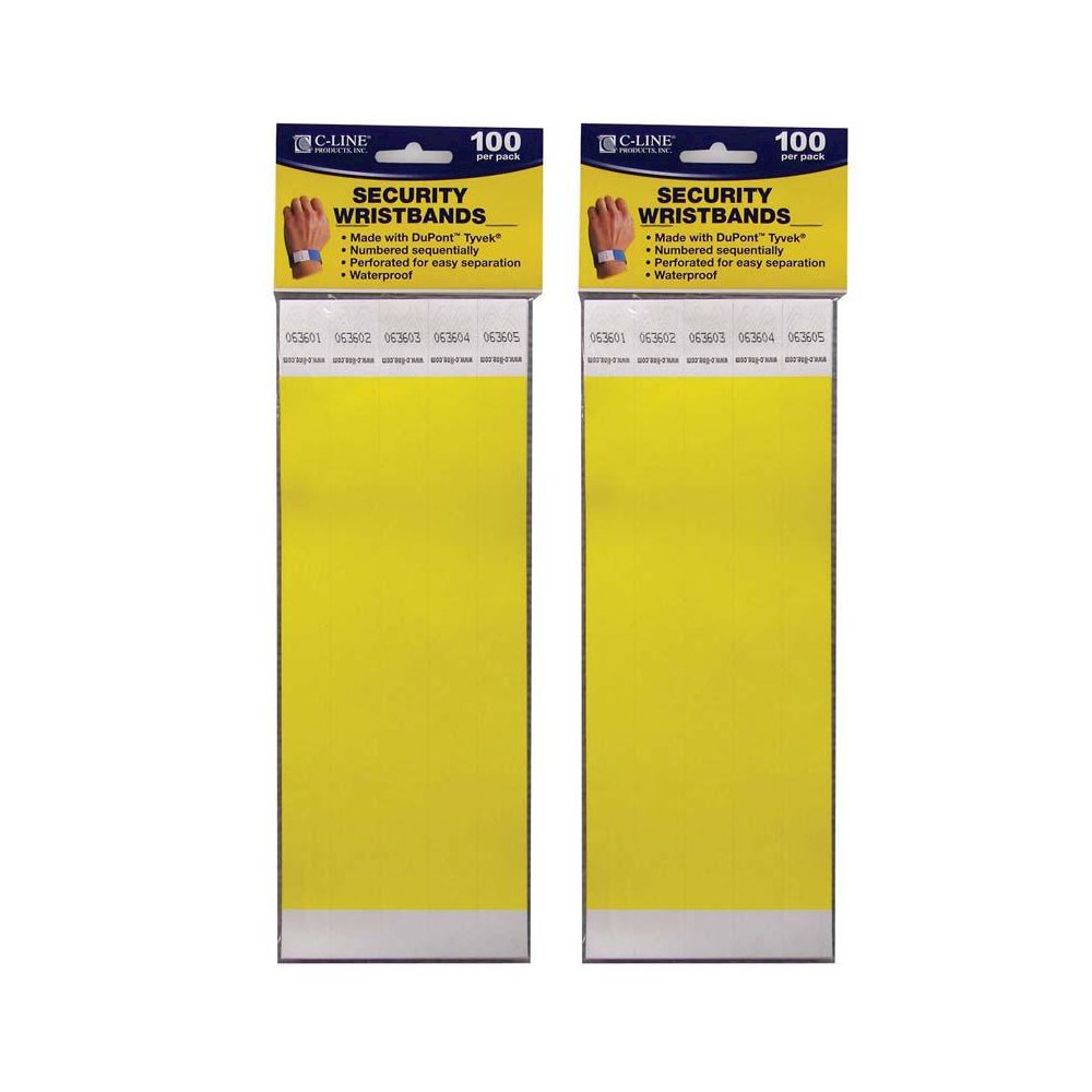 DuPont Tyvek Security Wristbands, Yellow, 100 Per Pack, 2 Packs. Picture 1