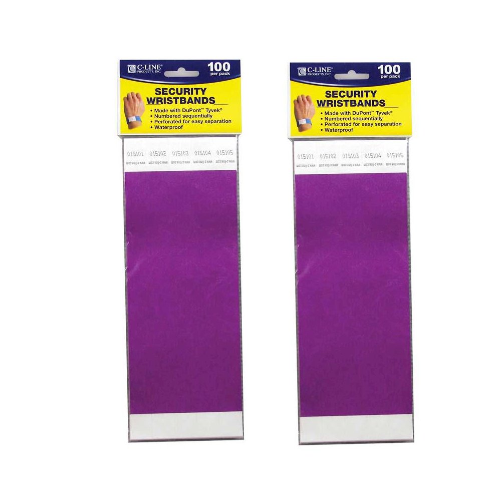 DuPont Tyvek Security Wristbands, Purple, 100 Per Pack, 2 Packs. Picture 1