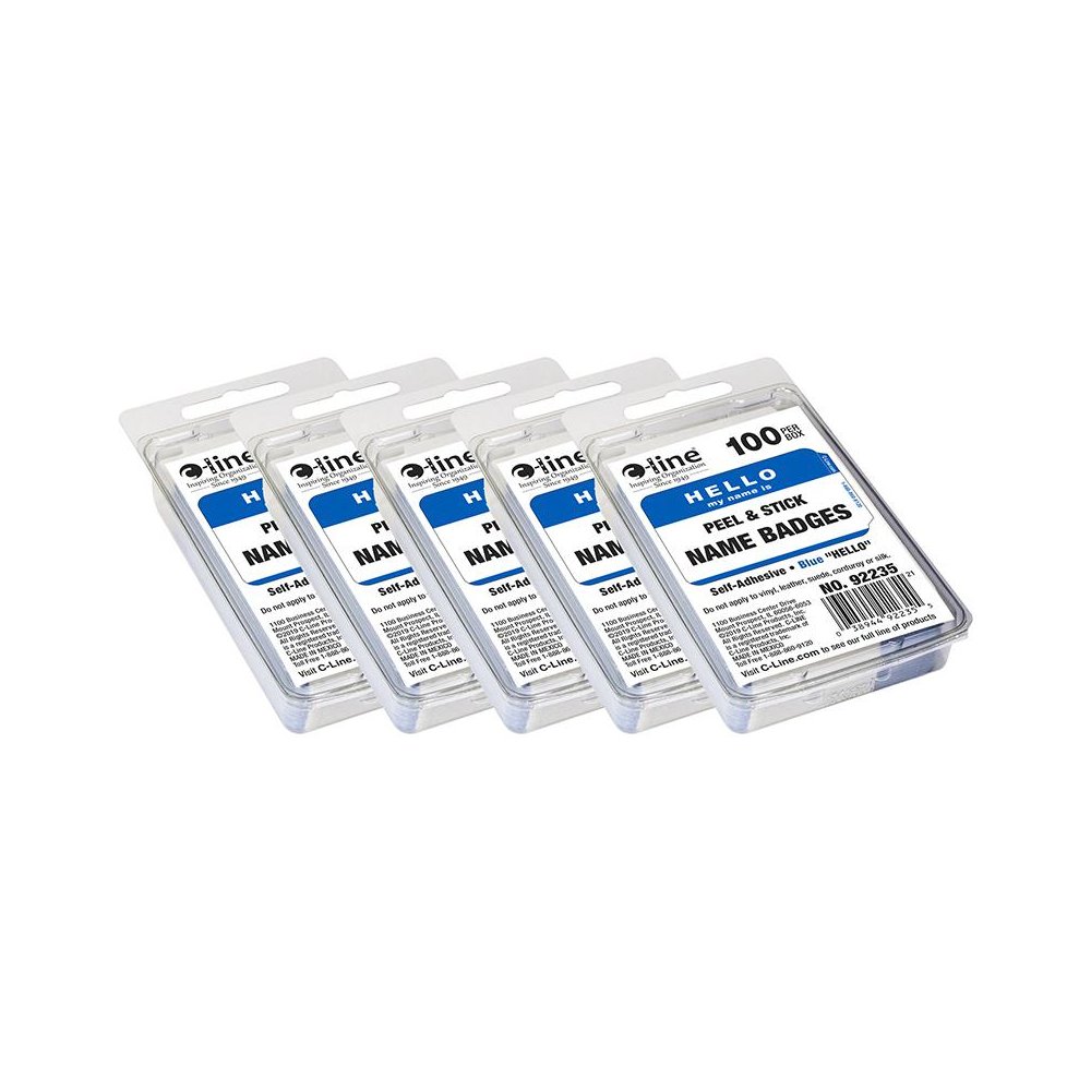 Pressure Sensitive Badges, Hello my name is, Blue, 100 Per Pack, 5 Packs. Picture 1